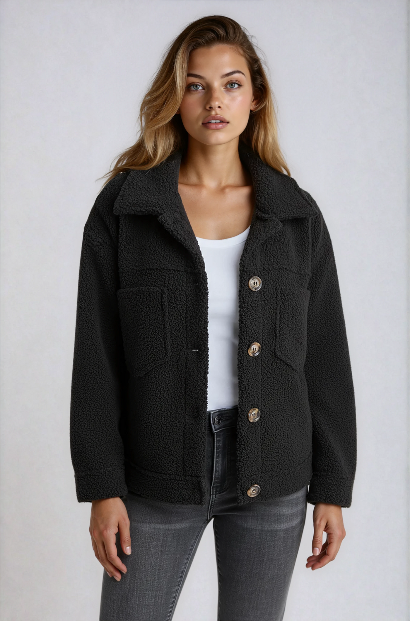 Teddy Jacket | Soft Jacket with Buttons and Pockets