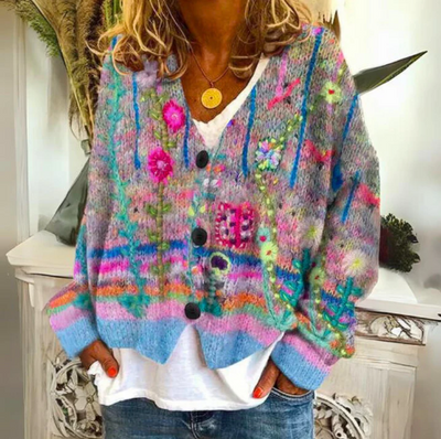 Eloria™ | Artful Floral Knit Cardigan