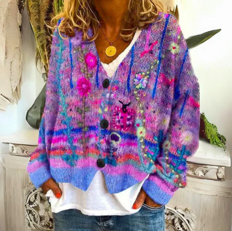 Eloria™ | Artful Floral Knit Cardigan